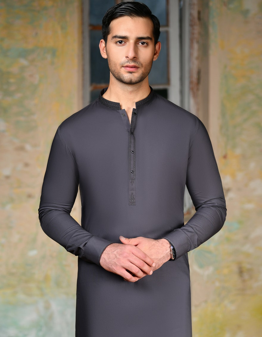 Dark Grey Cotton Kurta Pyjama