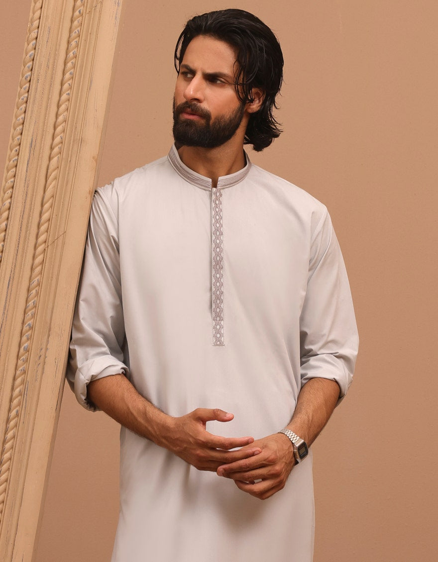 Smoke Grey Embroidered Kurta Pyjama