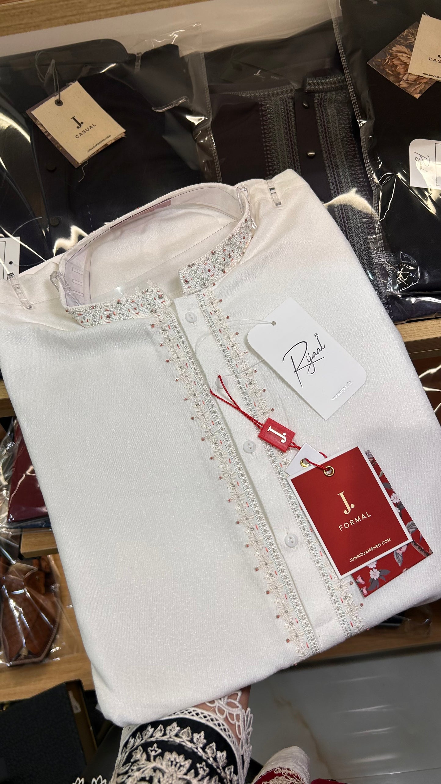 Off White Blended Embroidered Kameez Shalwar