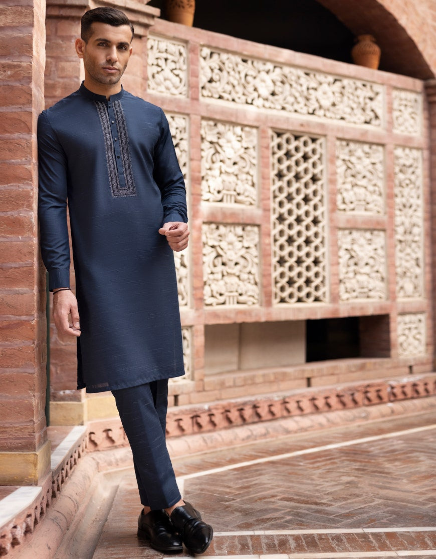 Blue Blended Kurta Pyjama