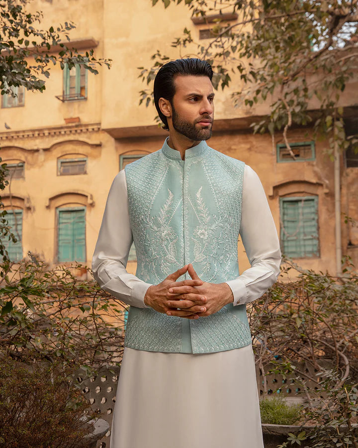 Faiza Saqlain Mavi Waiscoat Suit