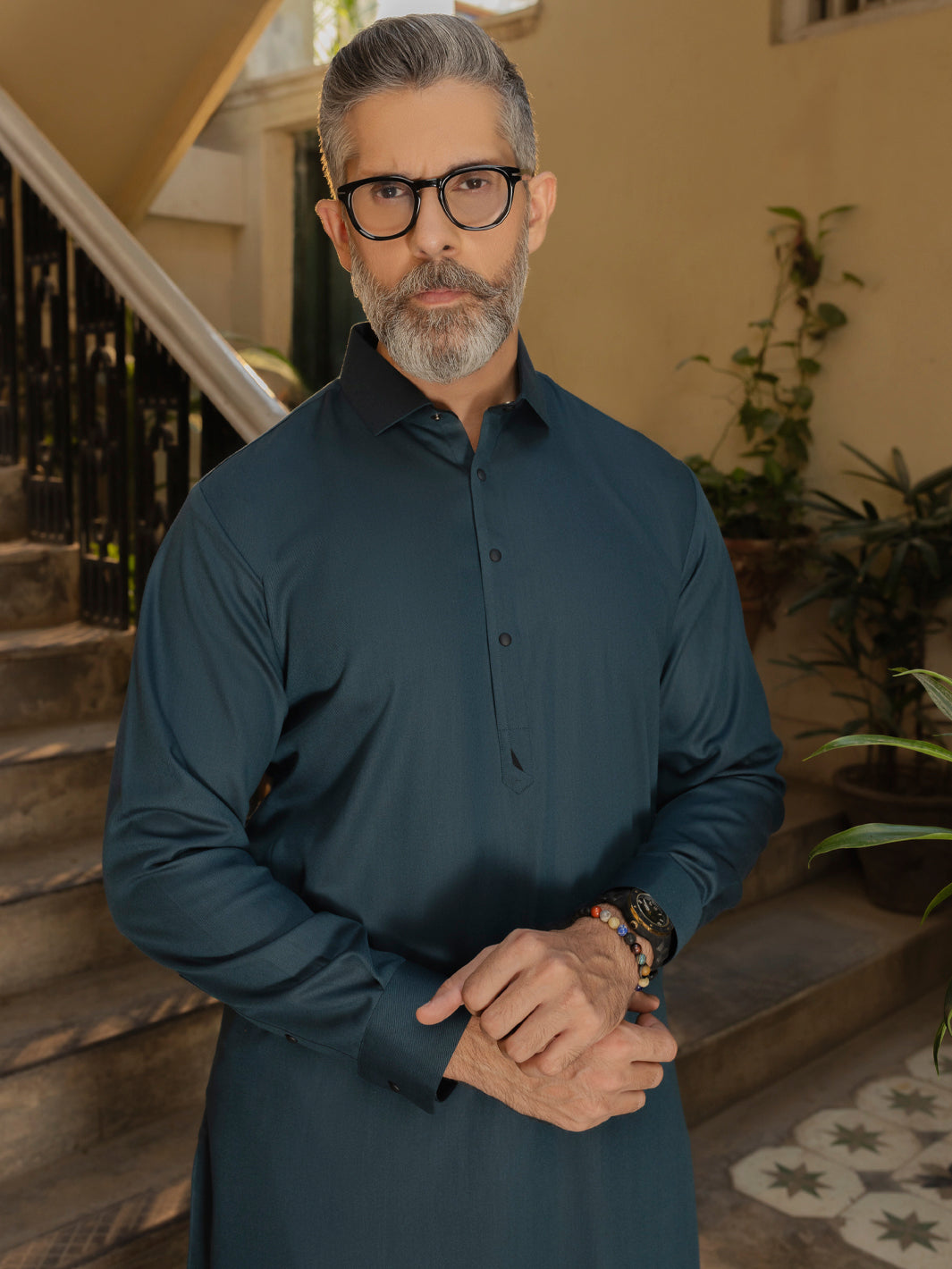 Wasim Akram Teal Kameez Shalwar