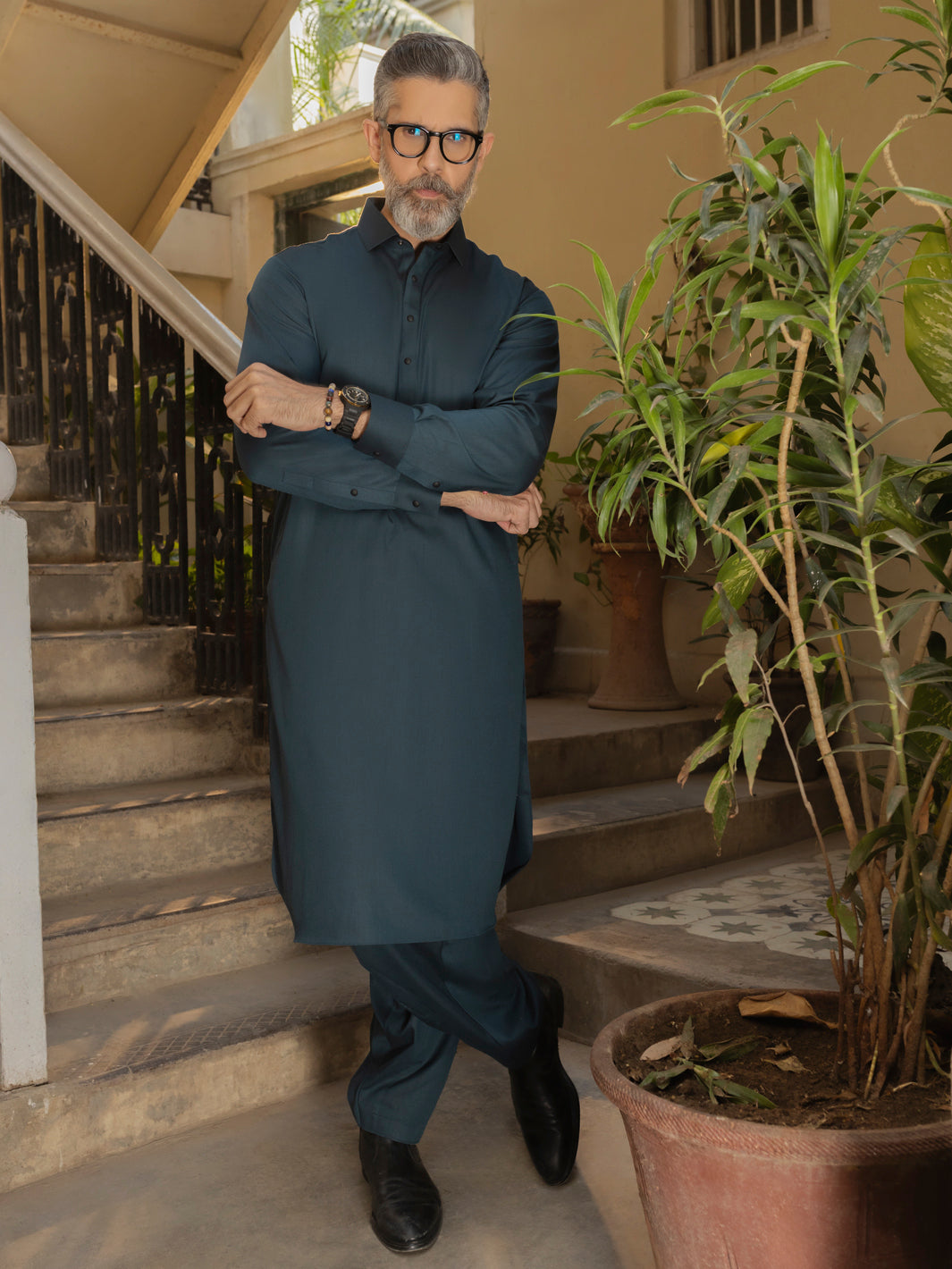 Wasim Akram Teal Kameez Shalwar