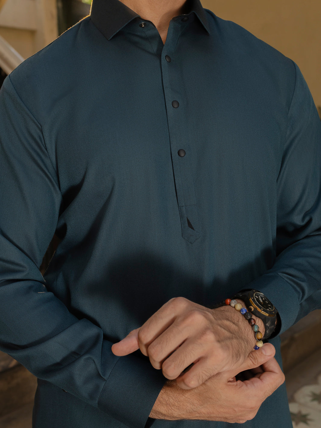 Wasim Akram Teal Kameez Shalwar
