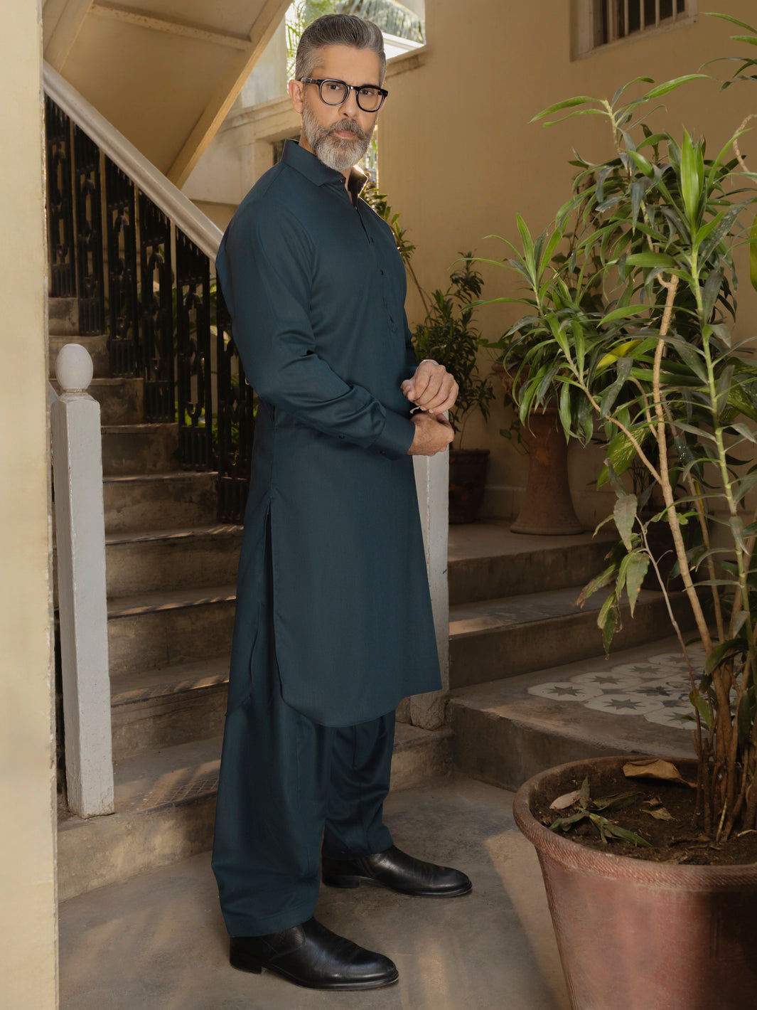 Wasim Akram Teal Kameez Shalwar