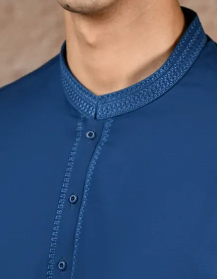 Teal Embroidered Blended Kameez Shalwar