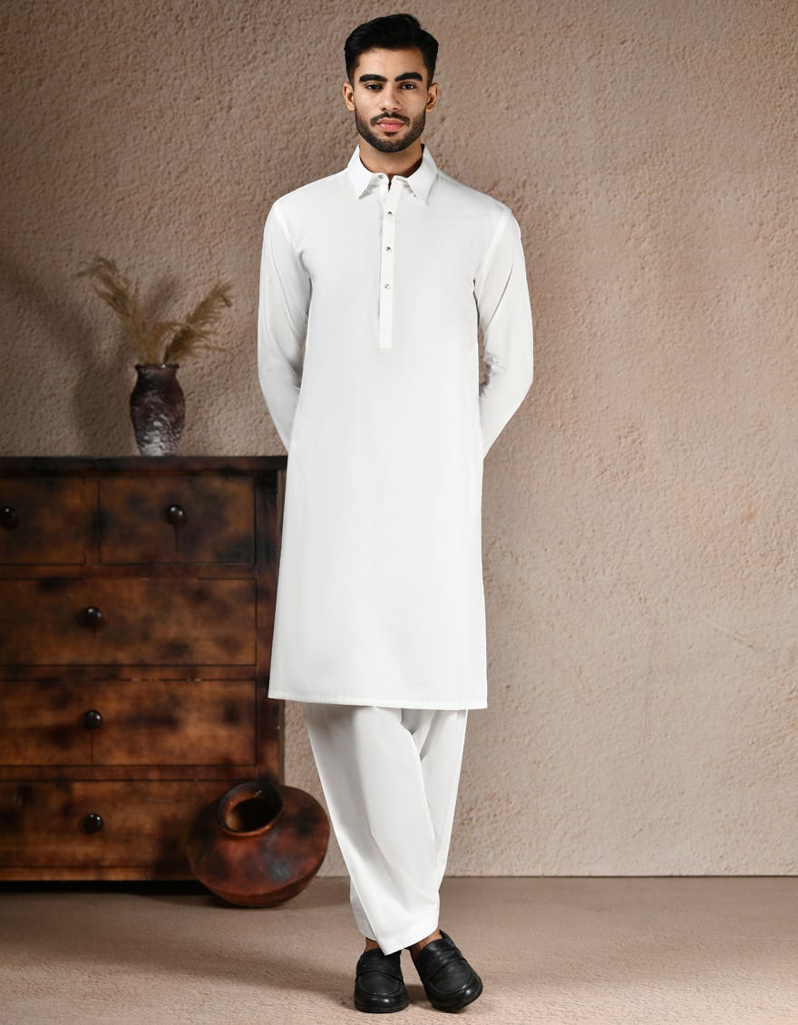 Off White Blended Kameez Shalwar