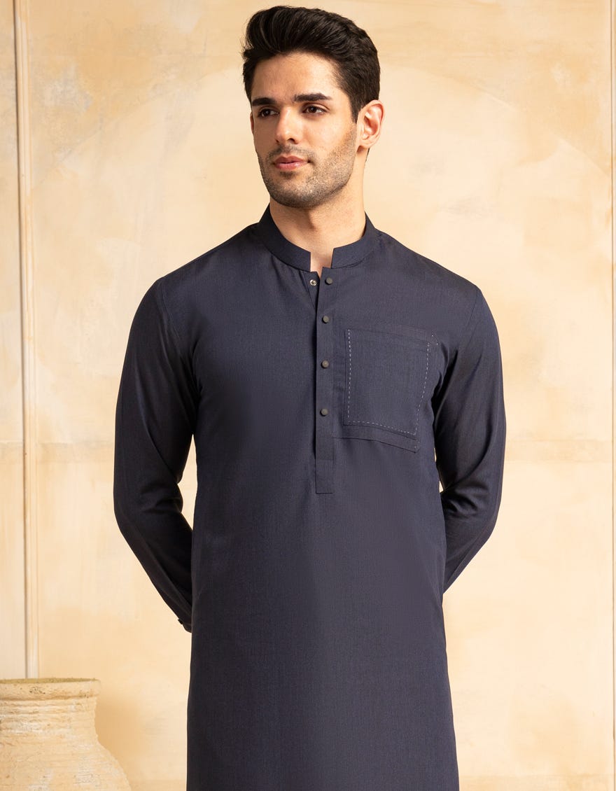 Navy Blue Premium Blended Kurta Pyjama