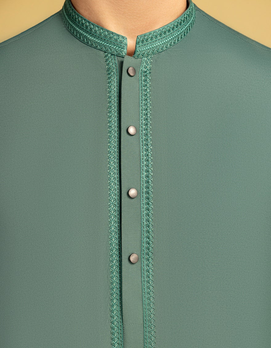 Green Embroidered Blended Kameez Shalwar