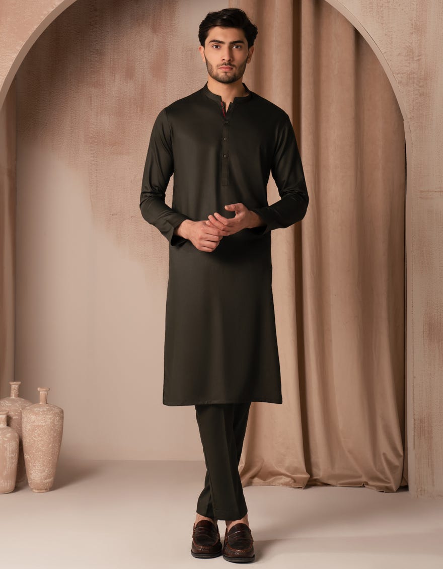 Dark Green Premium Blended Kurta Trouser