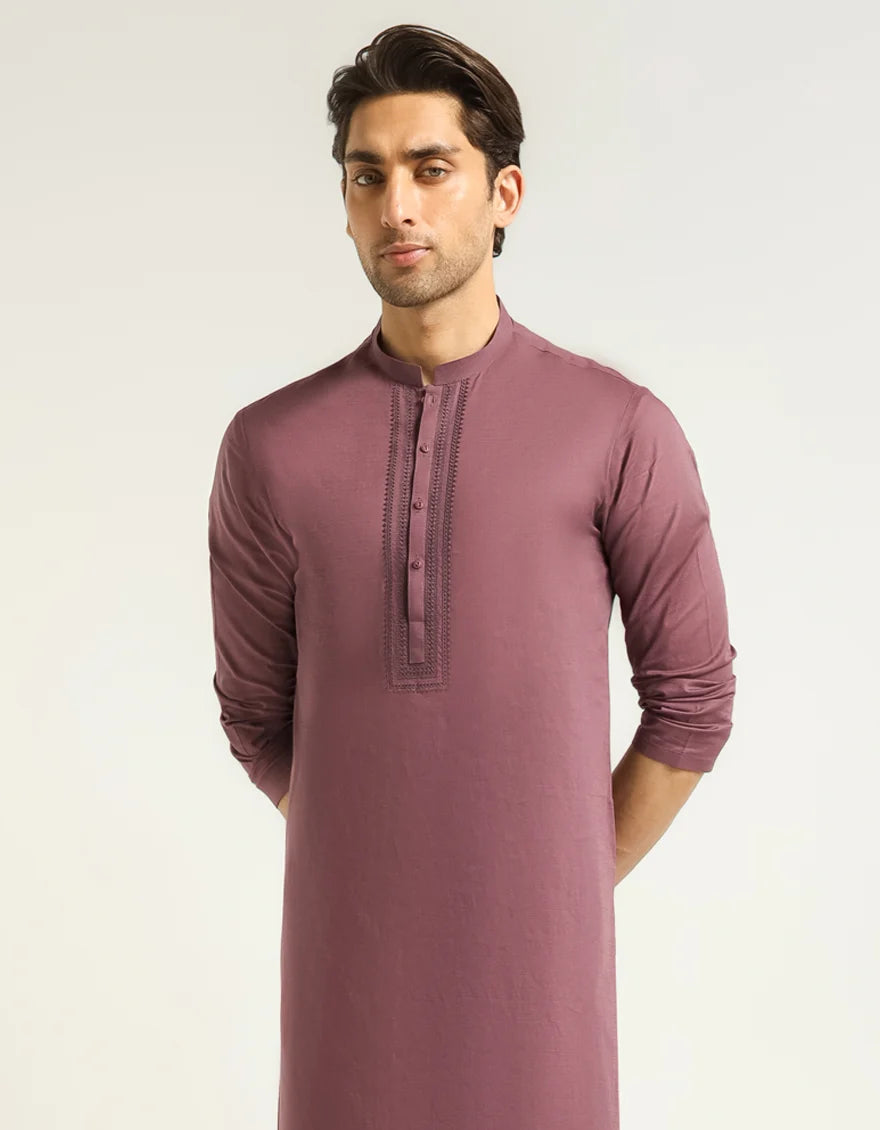 Plum Luxury Cotton Embroidered Kurta Trouser