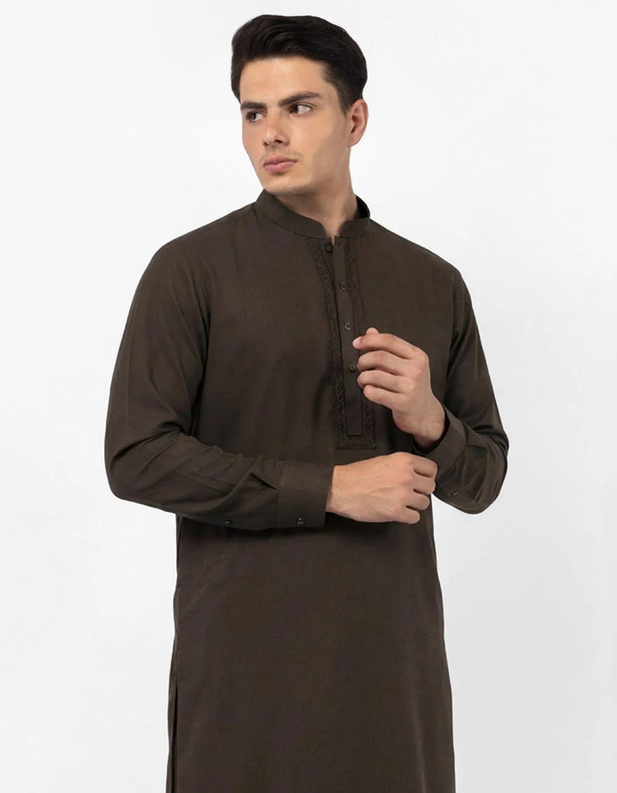 Coffee Brown Premium Embroidered Kameez Shalwar