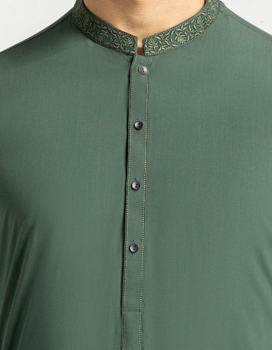 Green Premium Embroidered Kameez Shalwar
