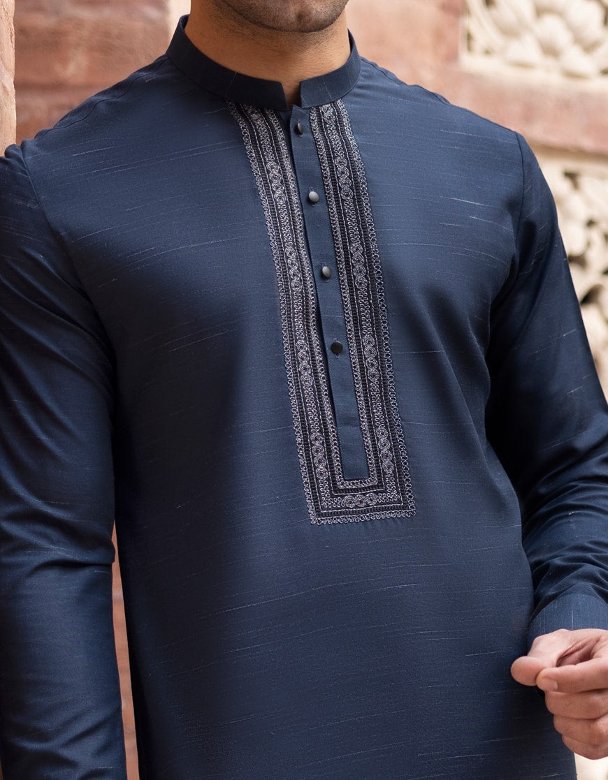 Blue Blended Kurta Pyjama