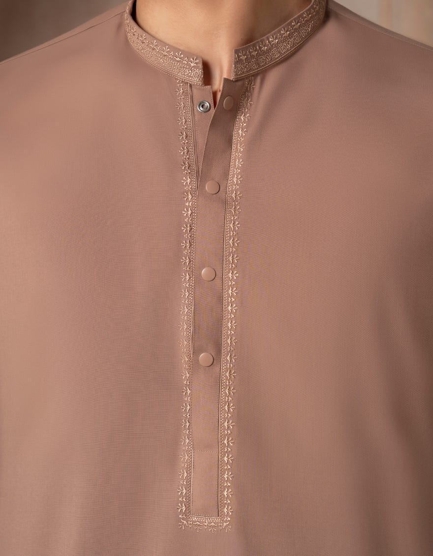 Light Brown Blended Embroidered Kameez Shalwar