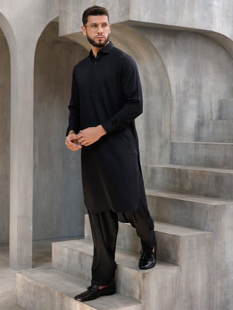 Wasim Akram Black Kameez Shalwar