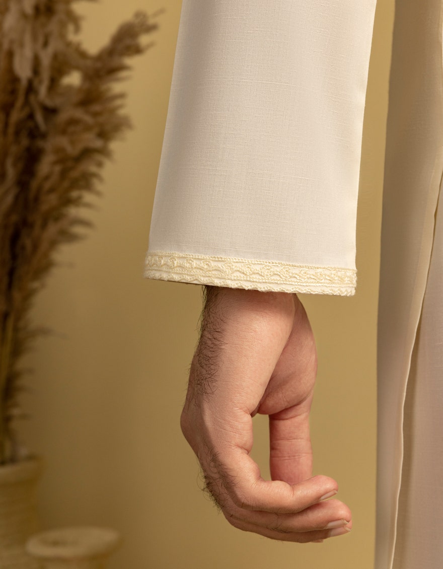 Off White Embroidered Blended Kameez Shalwar