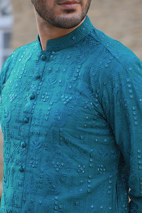 Teal Green Shahkaar Kurta Pyjama