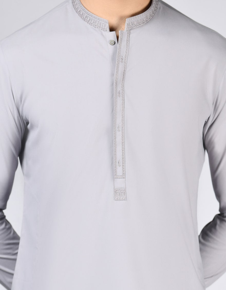 Dull Grey Embroidered Kameez Shalwar