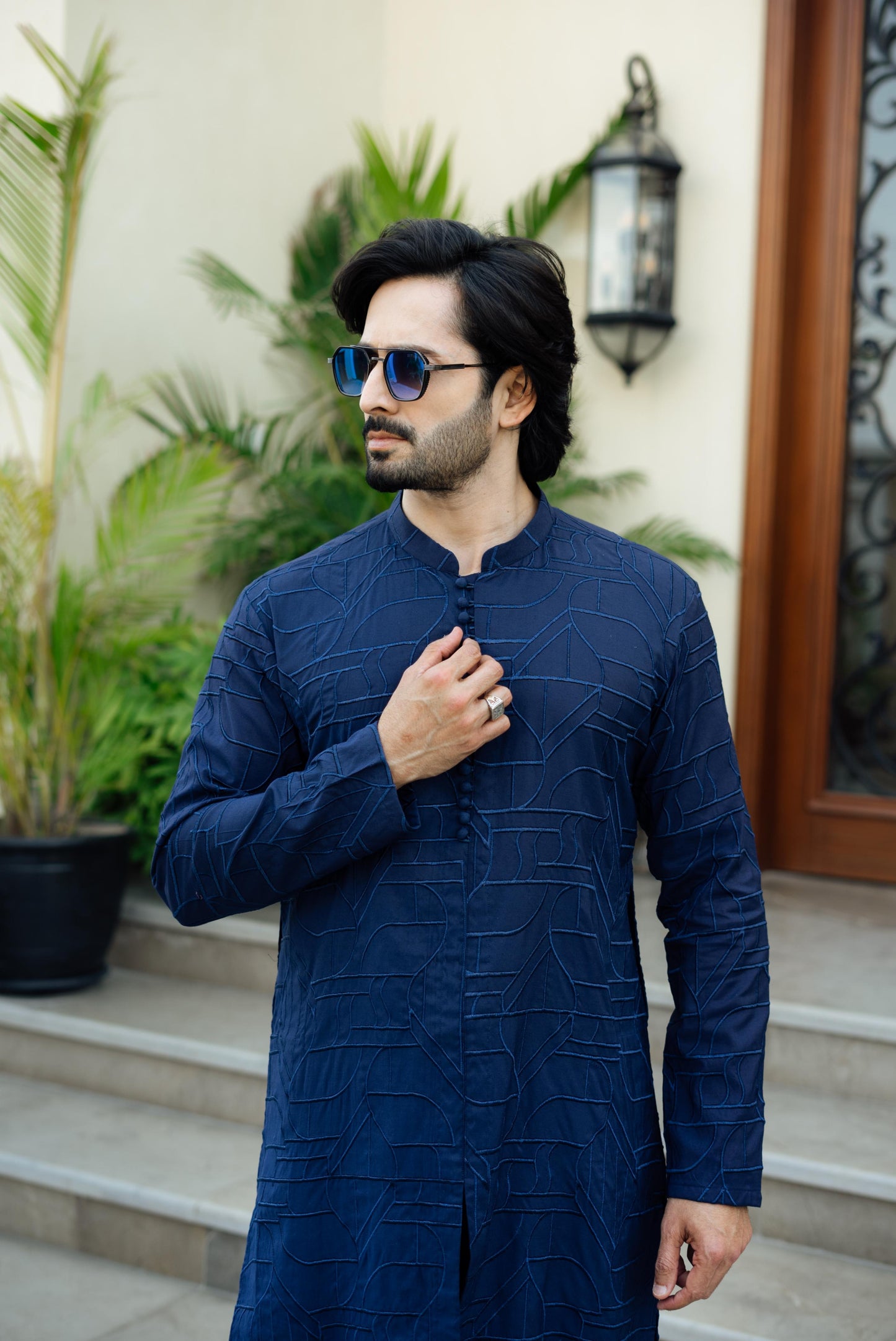 Blue Damask Kurta Pyjama