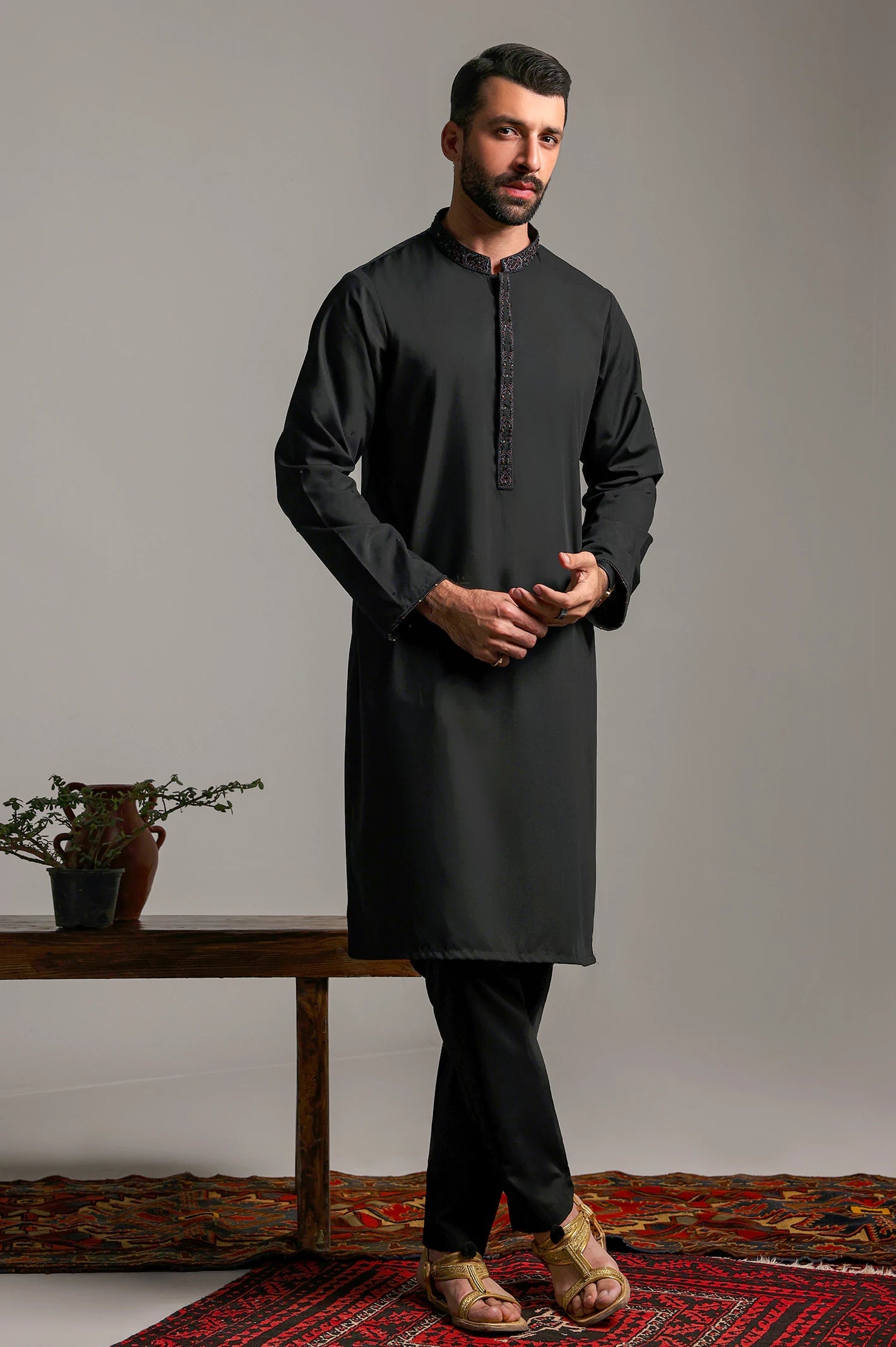 Black Hand Embroidered Luxury Kurta Pyjama