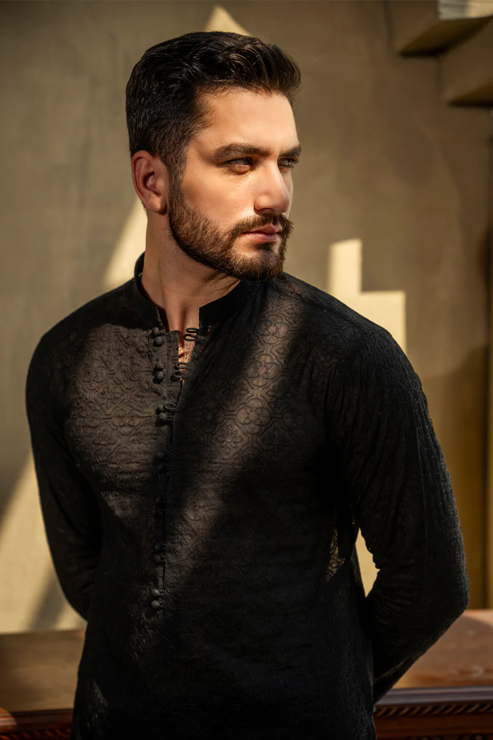 Black Schiffli Embroidered Kurta Pyjama