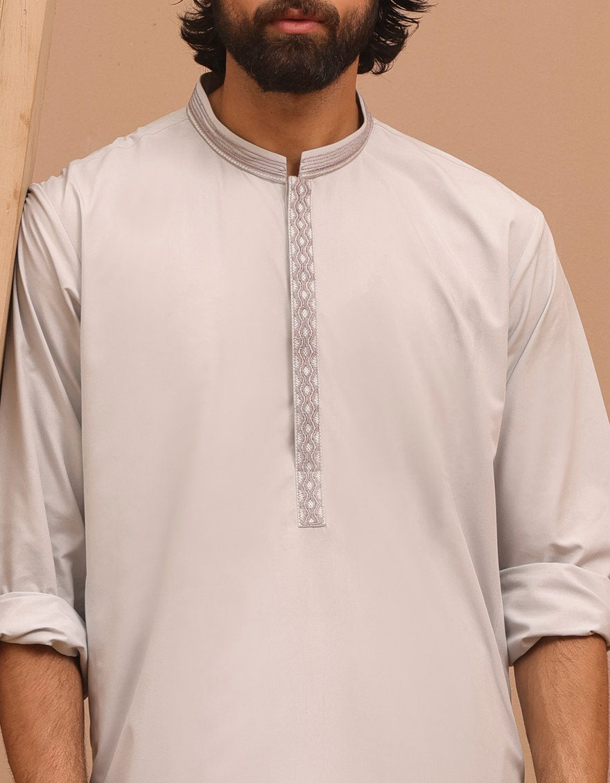 Smoke Grey Embroidered Kurta Pyjama