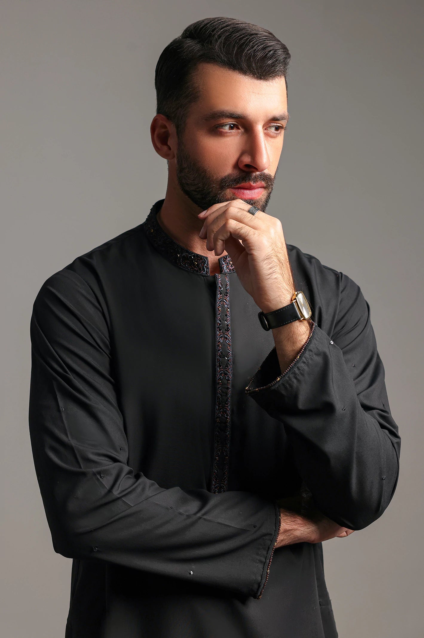 Black Hand Embroidered Luxury Kurta Pyjama