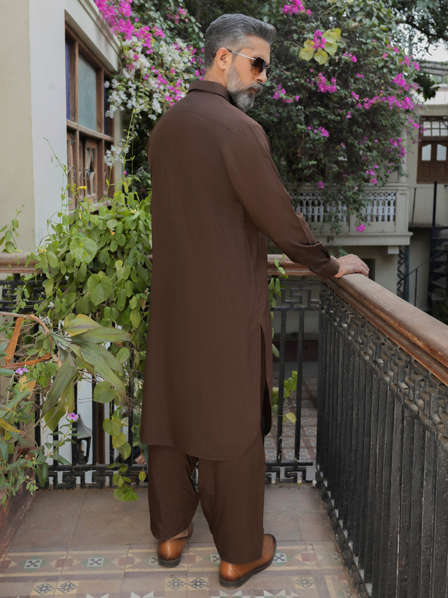 Wasim Akram Brown Kameez Shalwar