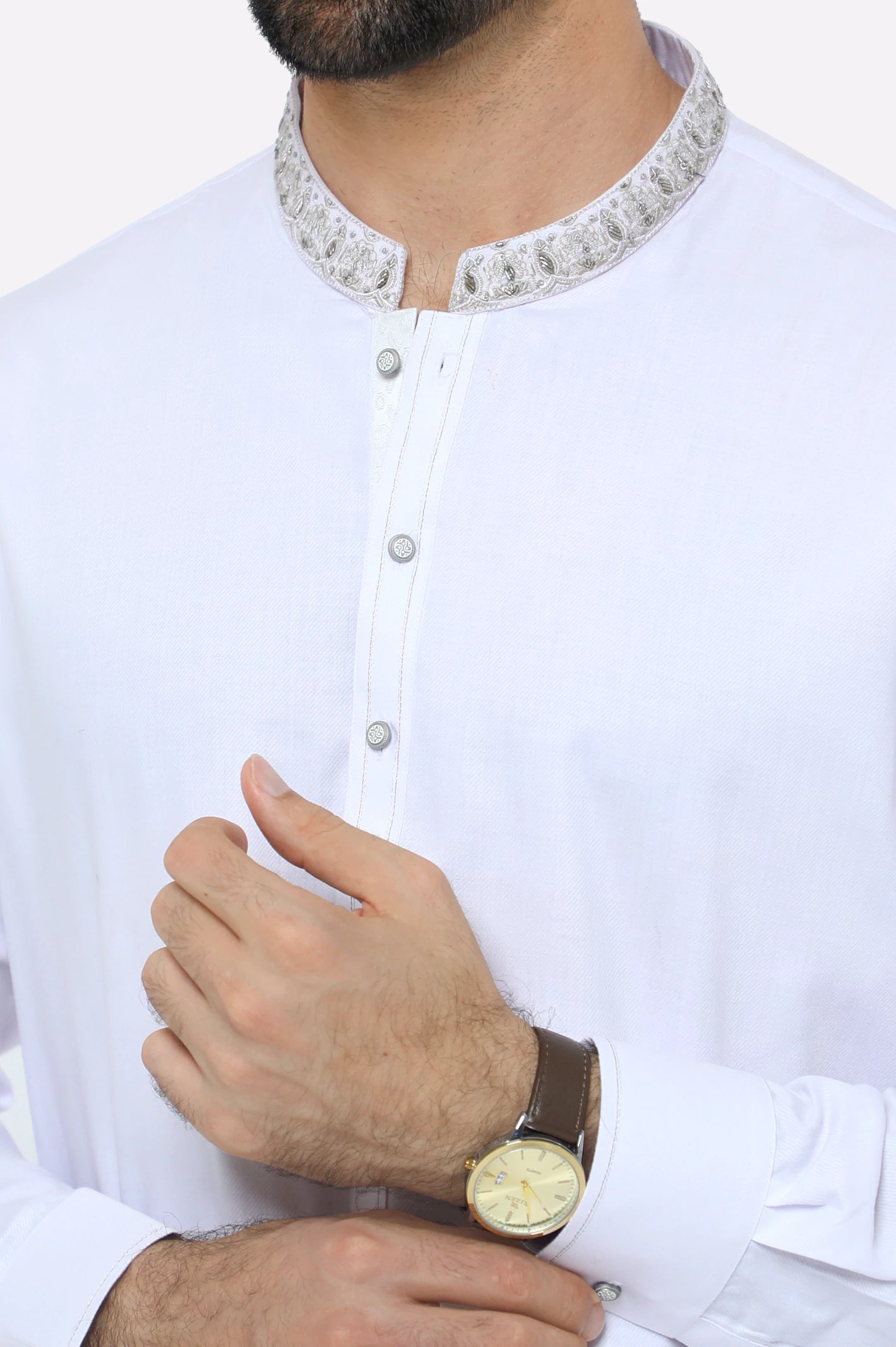 White Hand Embroidered Kameez Shalwar