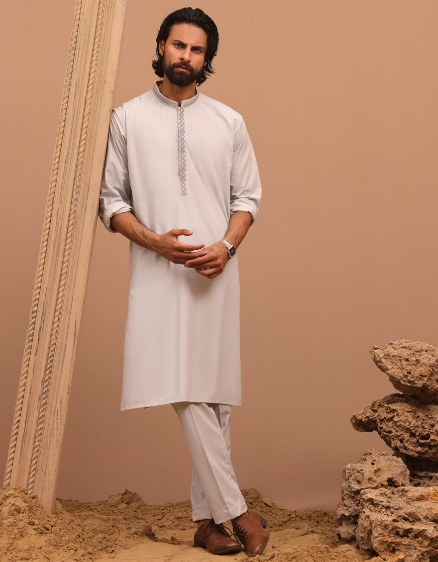 Smoke Grey Embroidered Kurta Pyjama
