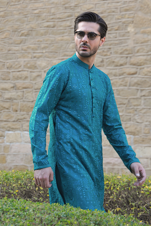 Teal Green Shahkaar Kurta Pyjama