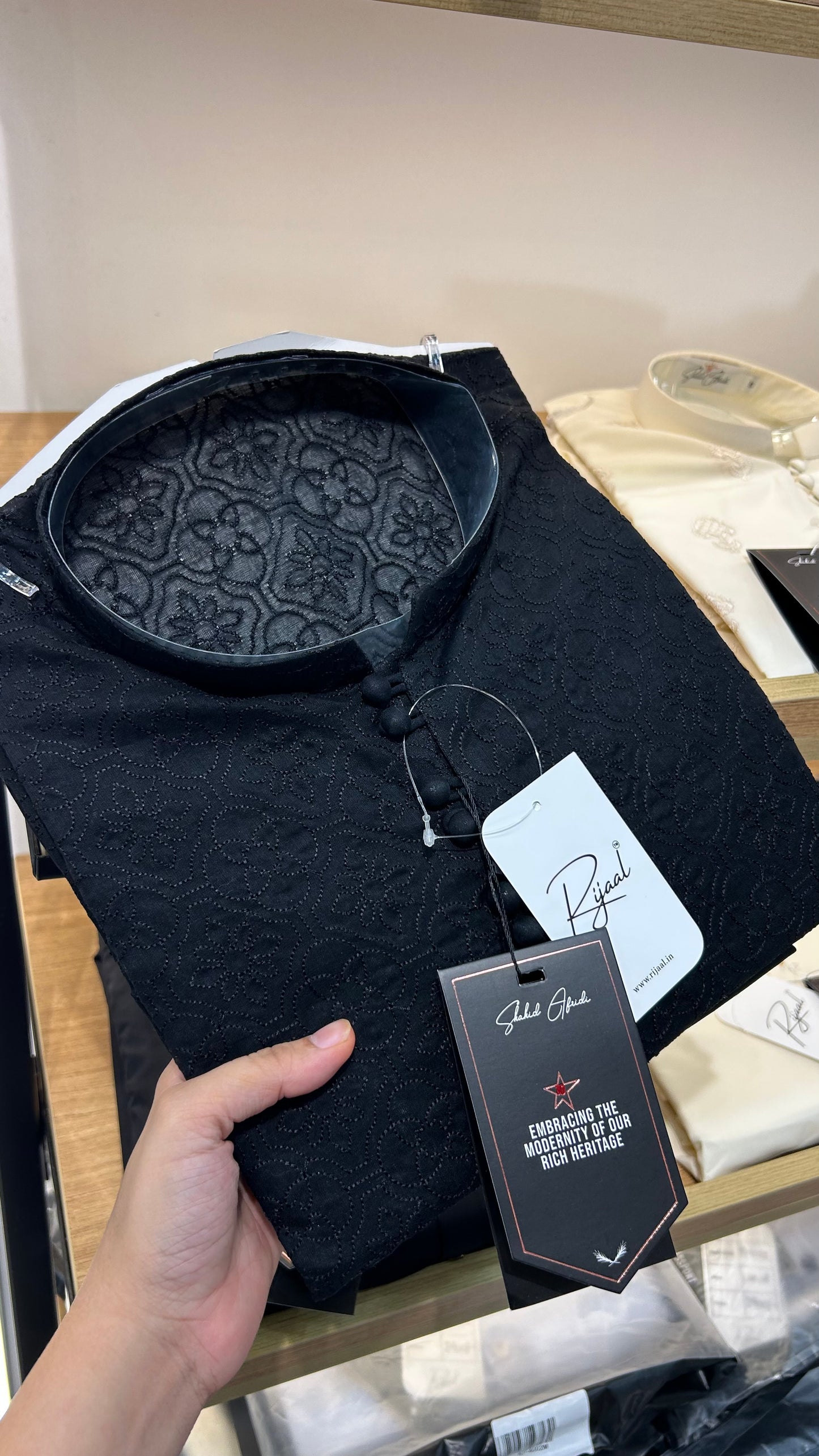 Black Schiffli Embroidered Kurta Pyjama