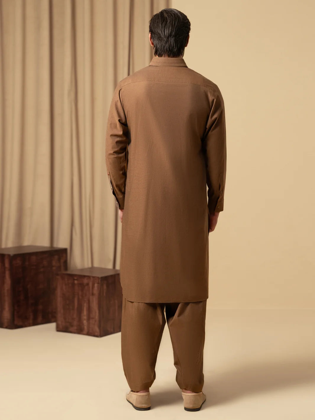 Wasim Akram Rust Luxury Cotton Kameez Shalwar