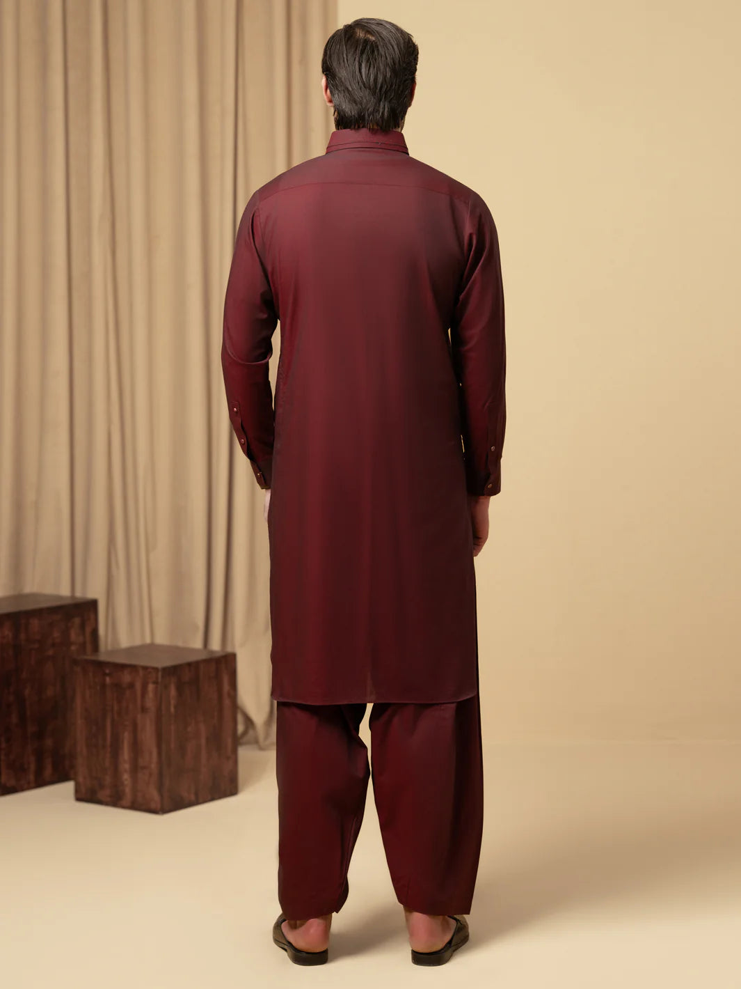 Wasim Akram Maroon Luxury Fine Cotton Kameez Shalwar