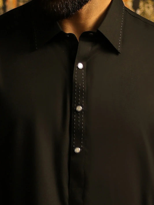 Wasim Akram Black Limited Edition Blended Kameez Shalwar
