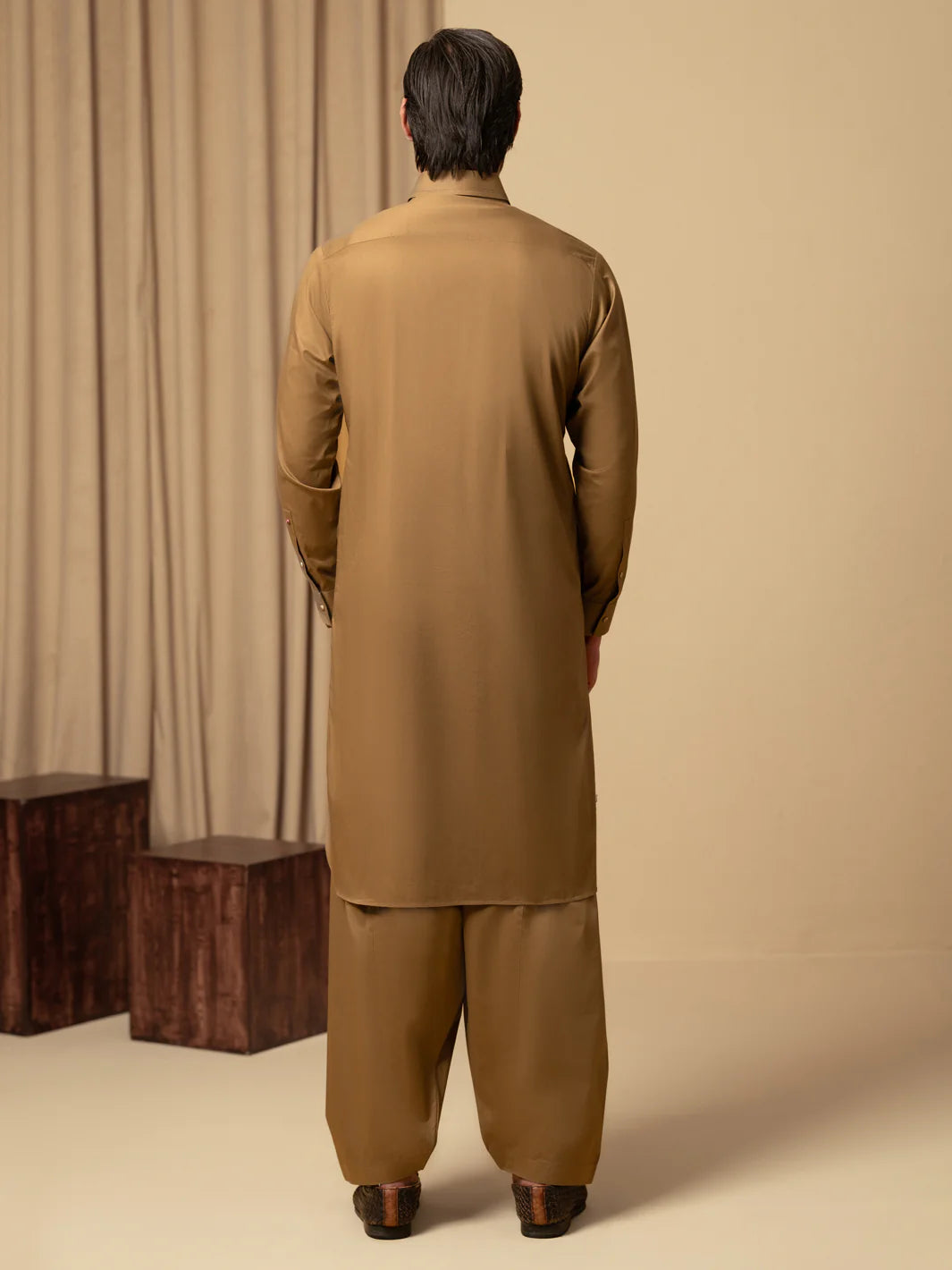 Wasim Akram Light Brown Luxury Fine Cotton Kameez Shalwar