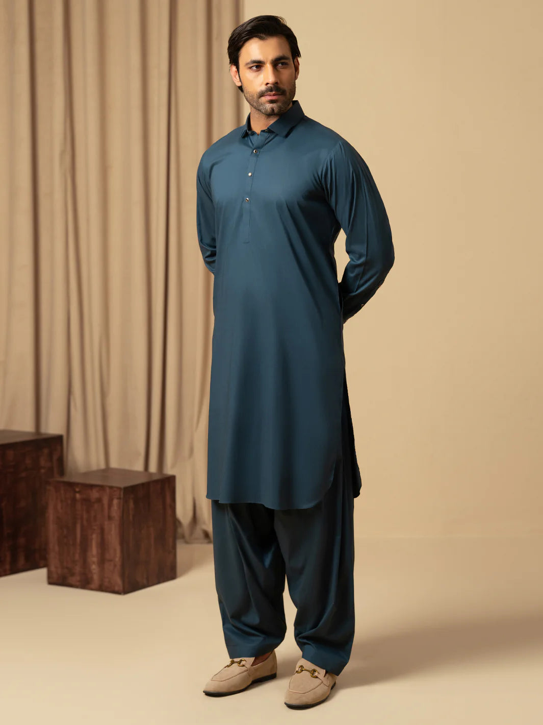Wasim Akram Dark Teal Luxury Fine Cotton Kameez Shalwar