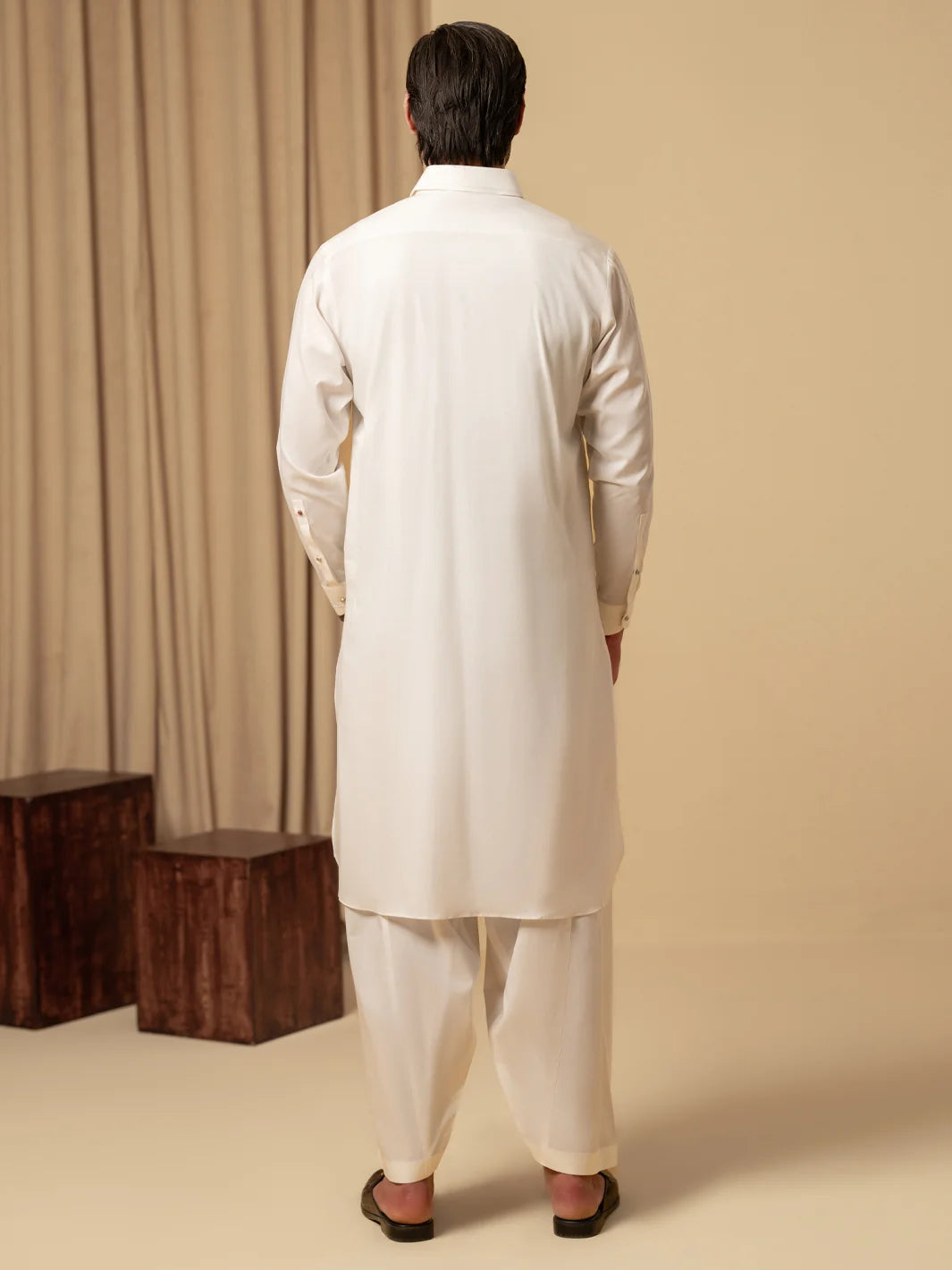 Wasim Akram Off White Luxury Cotton Kameez Shalwar