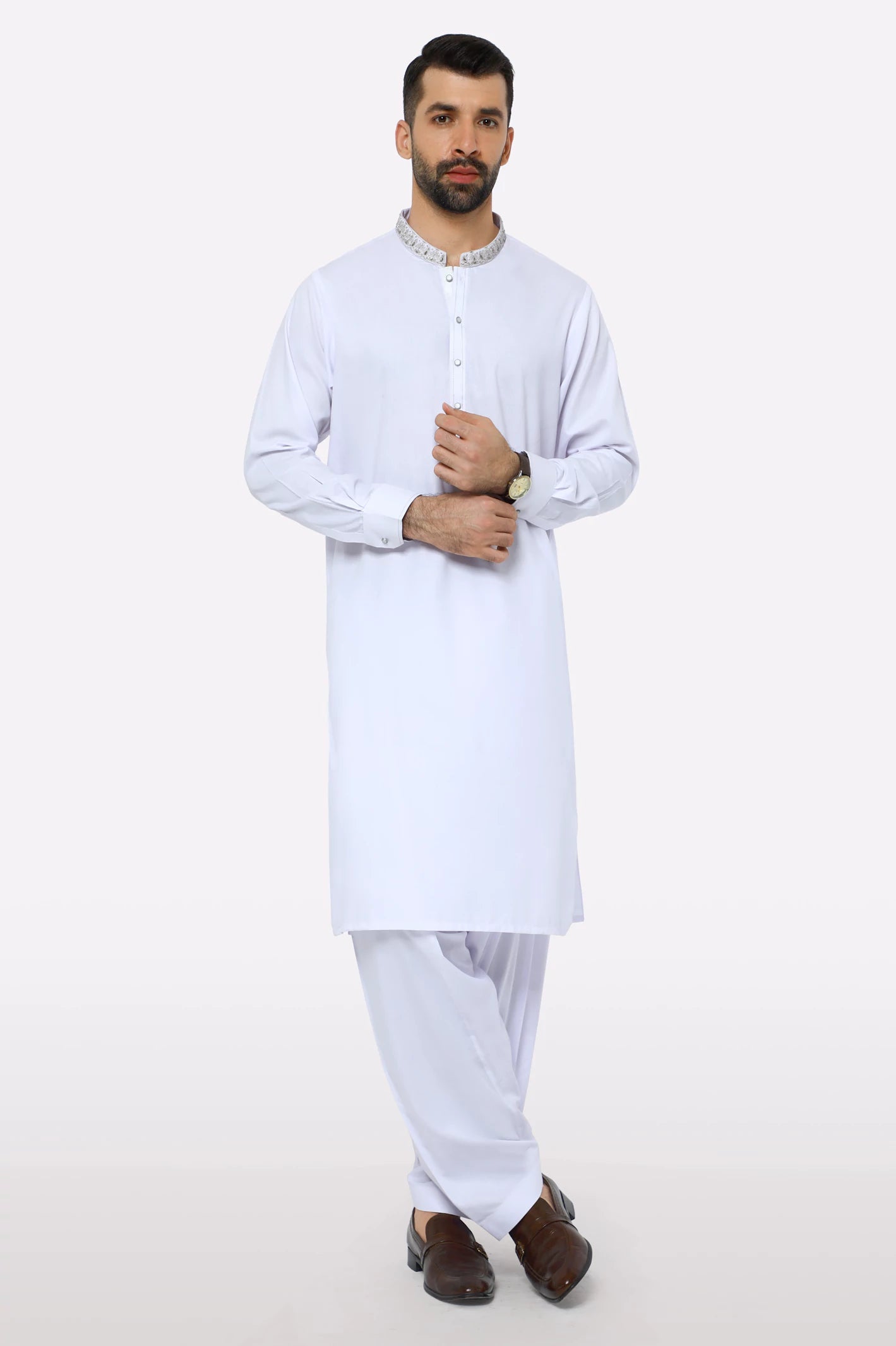White Hand Embroidered Kameez Shalwar