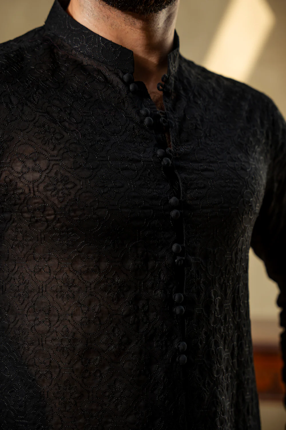 Black Schiffli Embroidered Kurta Pyjama