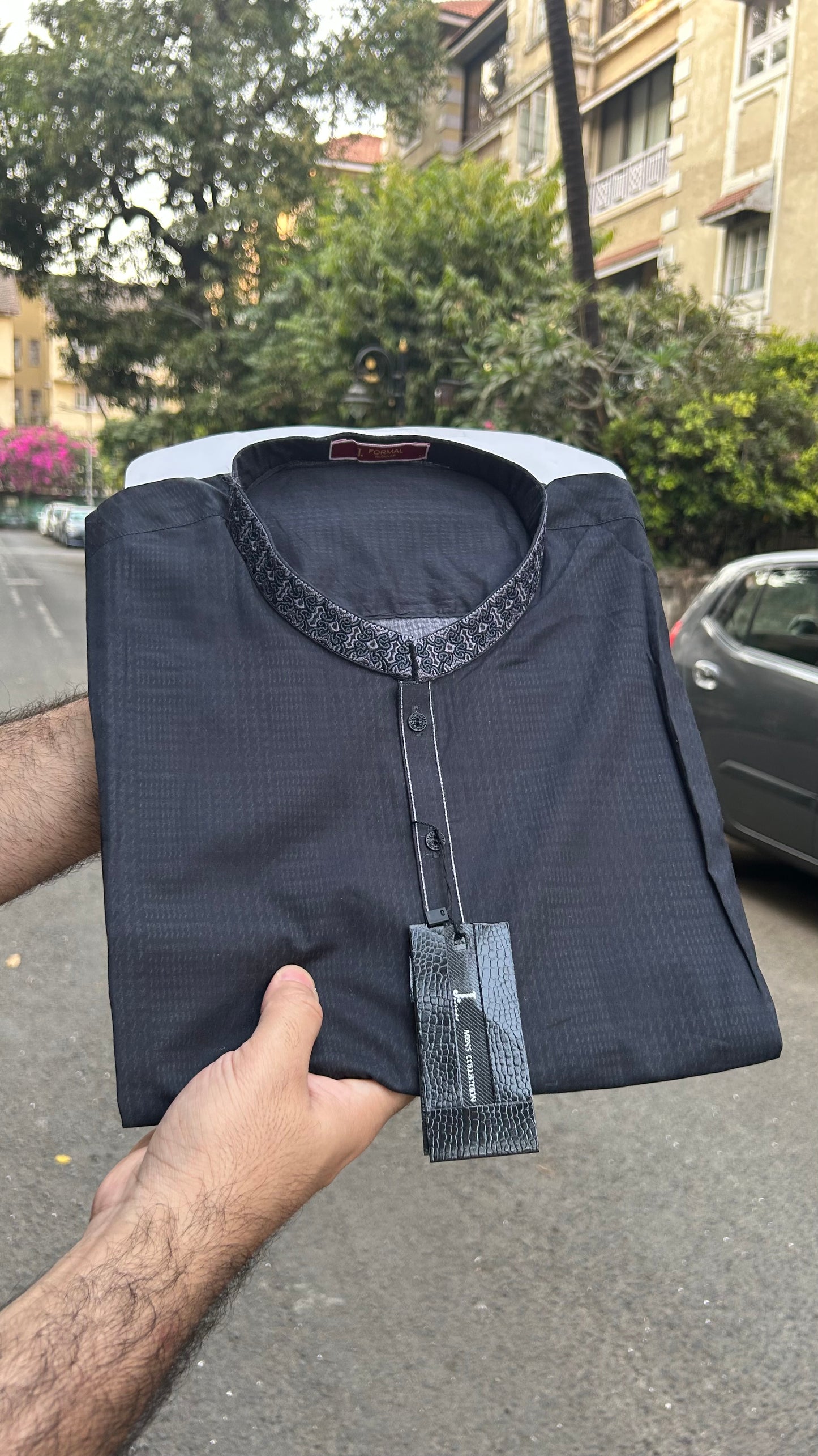 Charcoal Embroidered Cotton Kurta Trouser