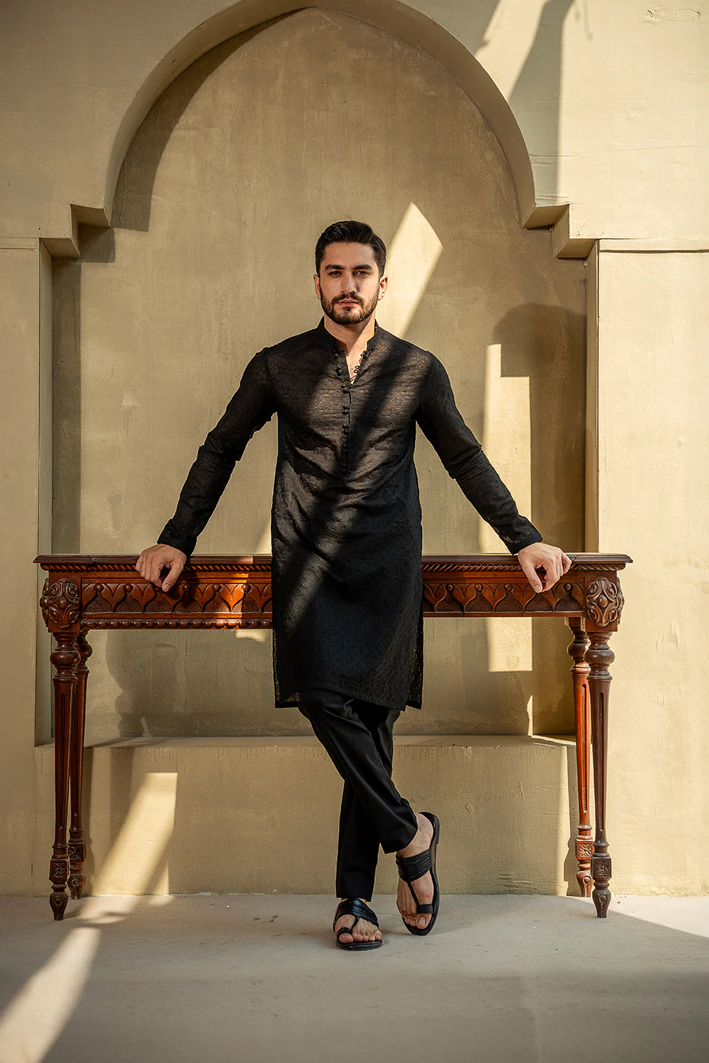 Black Schiffli Embroidered Kurta Pyjama