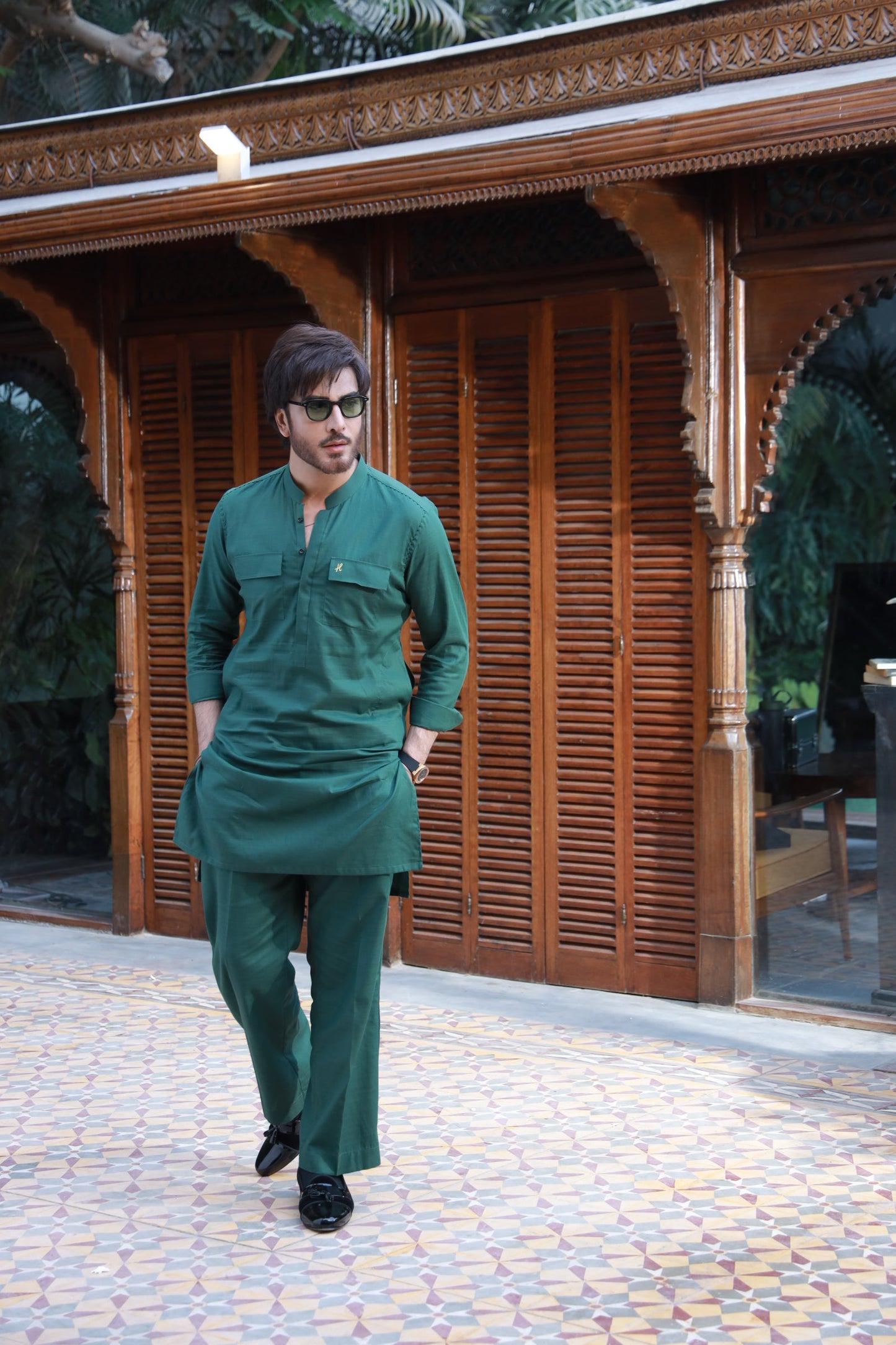 Green Linen Kurta Pyjama