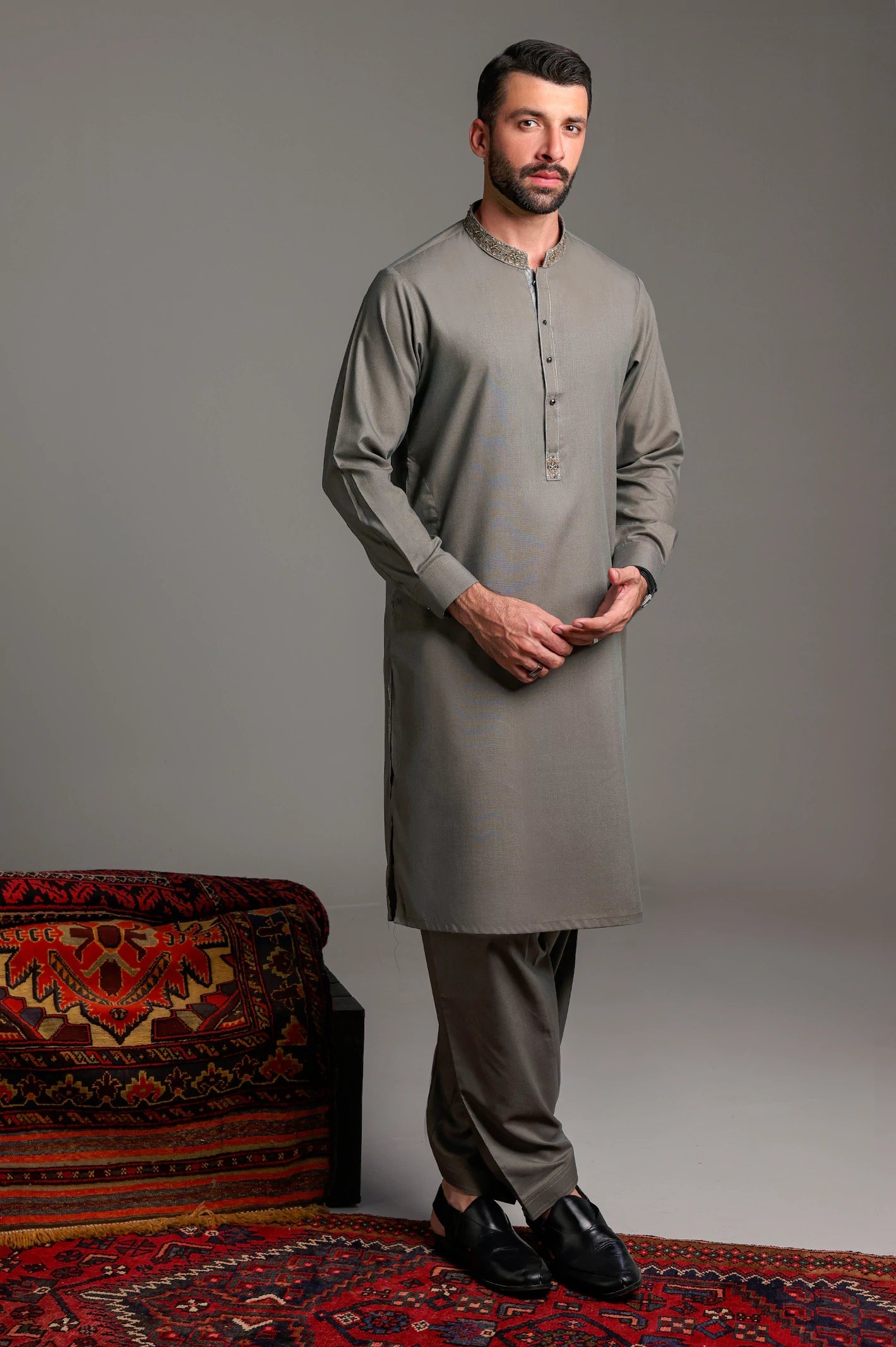 Dark Green Hand Embroidered Luxury Kameez Shalwar
