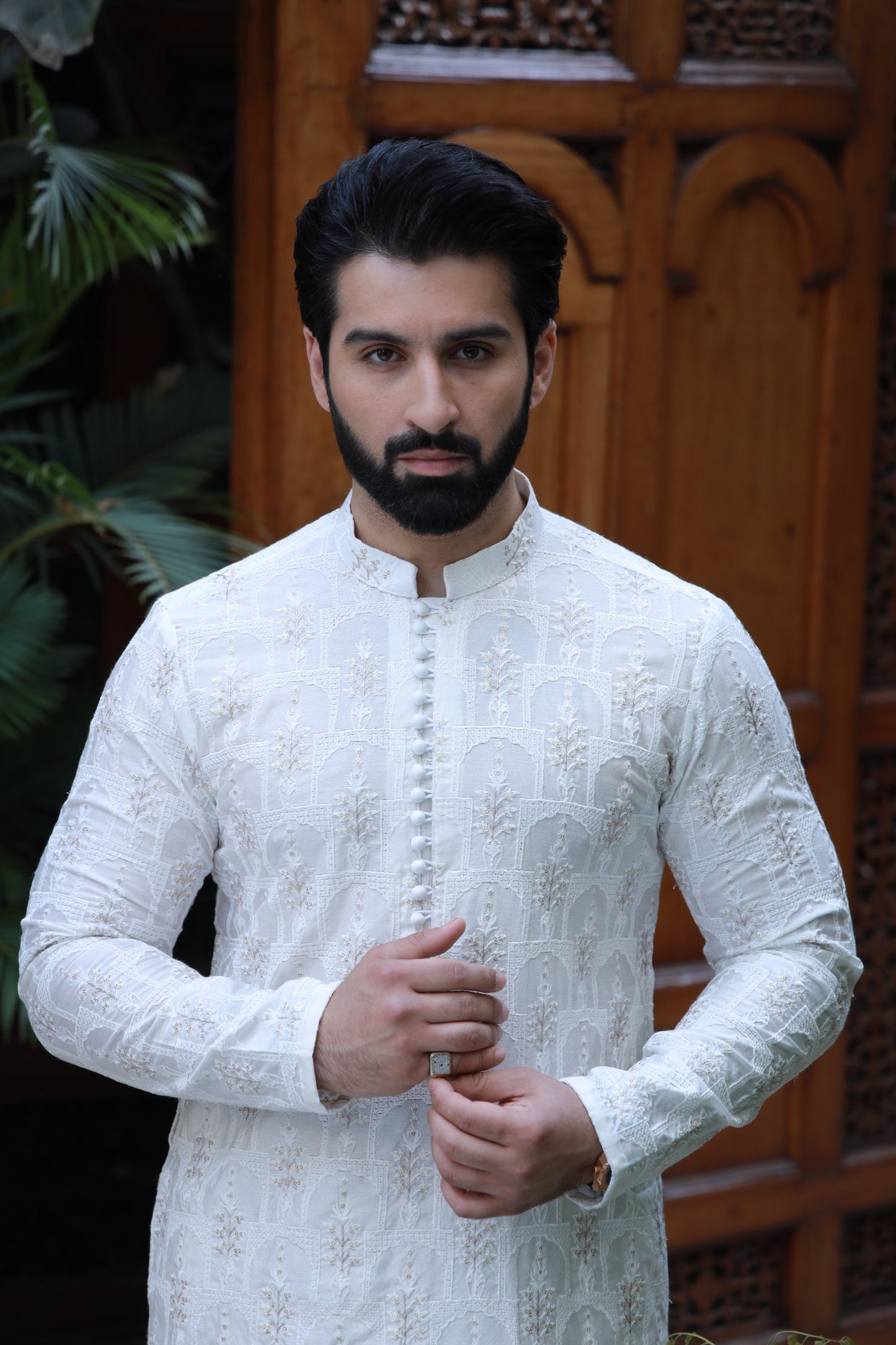 White & Gold Shahkaar Kurta Pyjama