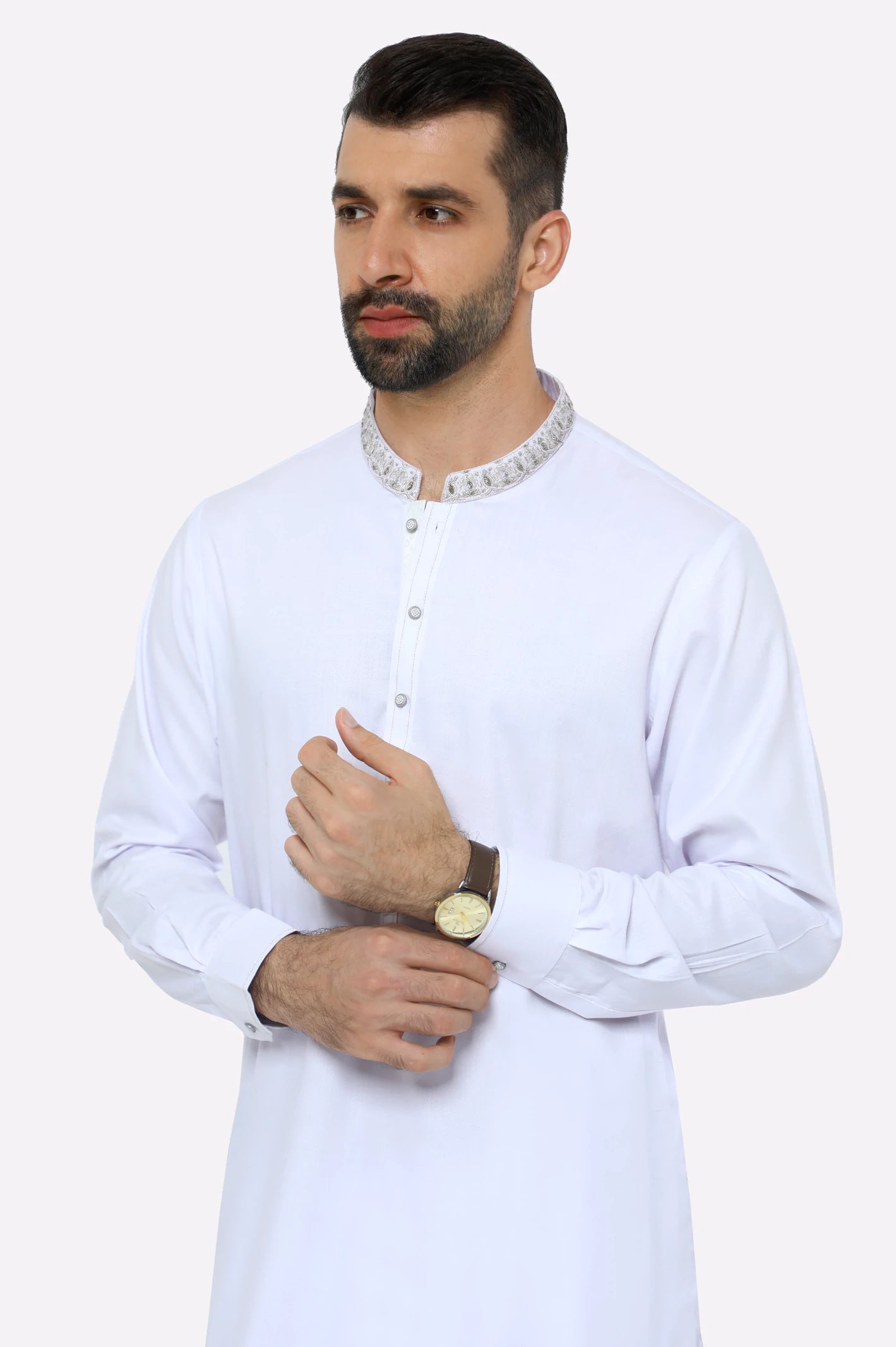 White Hand Embroidered Kameez Shalwar