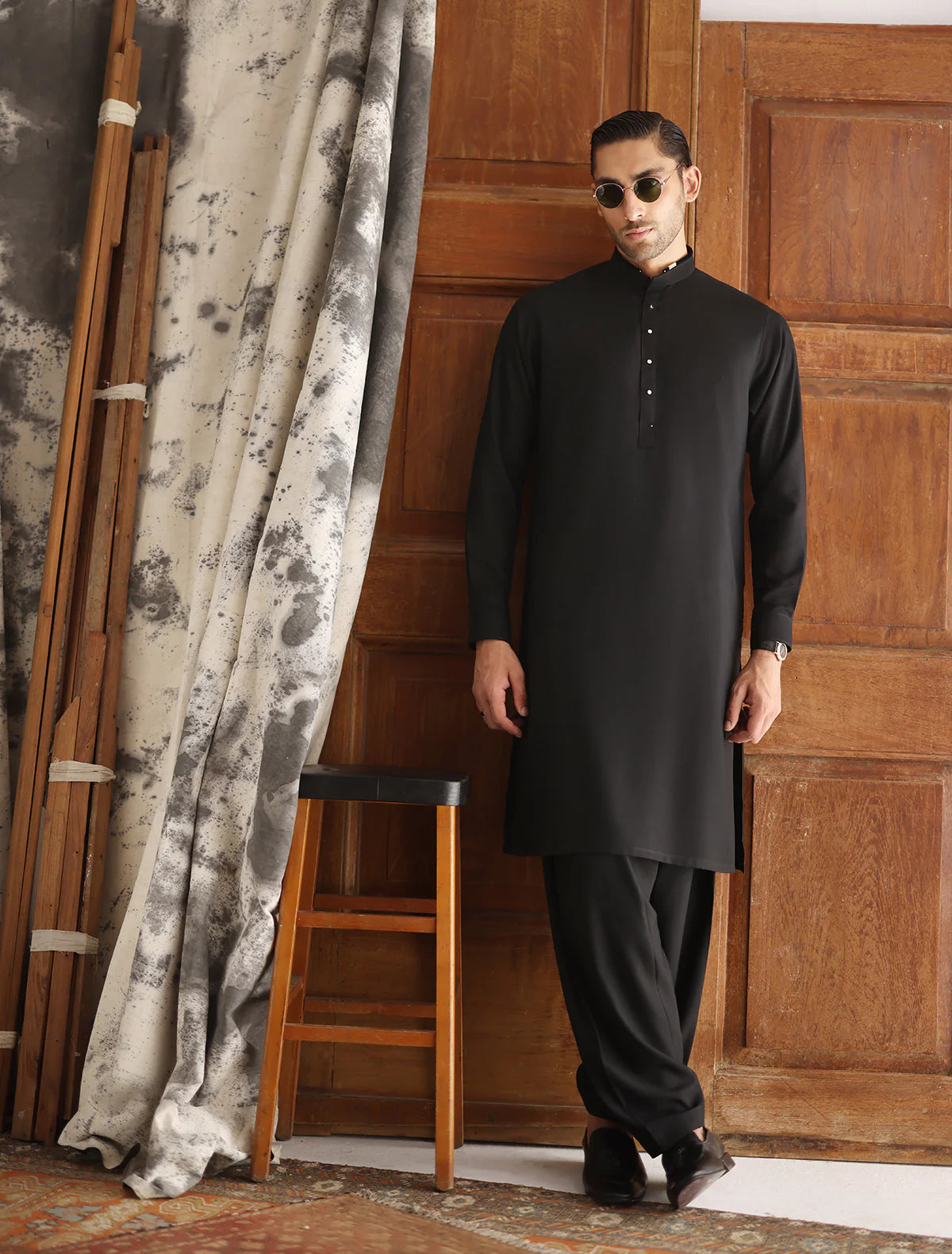 Ismail Farid Premium Black Kameez Shalwar