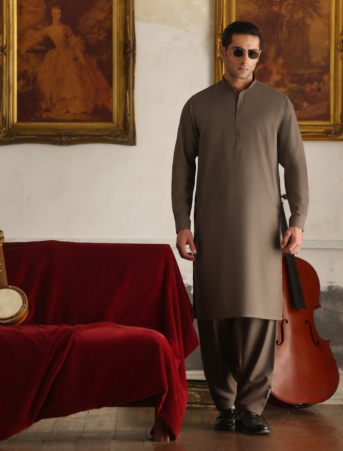 Premium Textured Weave Taupe Kameez Shalwar (SHK2454)
