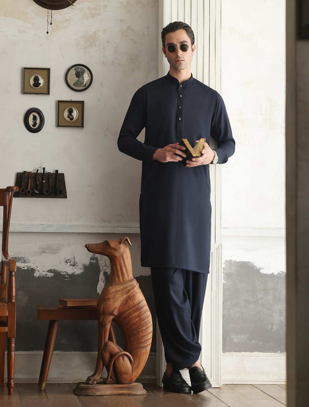 Premium Navy Oxford Kameez Shalwar (SHK2466)